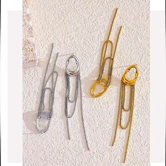 Stainless Steel Silver Geometric Dangle Earrings - Picture 4 of 4